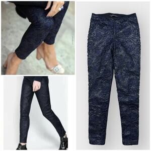 ZARA Black & Blue Embroidered Appliqué Lace Faux Leather Leggings